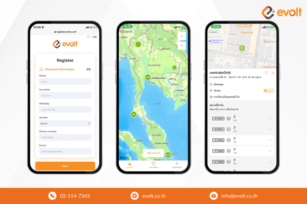 แอปพลิเคชัน Evolt ที่รองรับการใช้งาน ทั้งในระบบ iOS และ Android